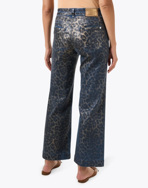 Leopard Print Coated Wide Leg Jean