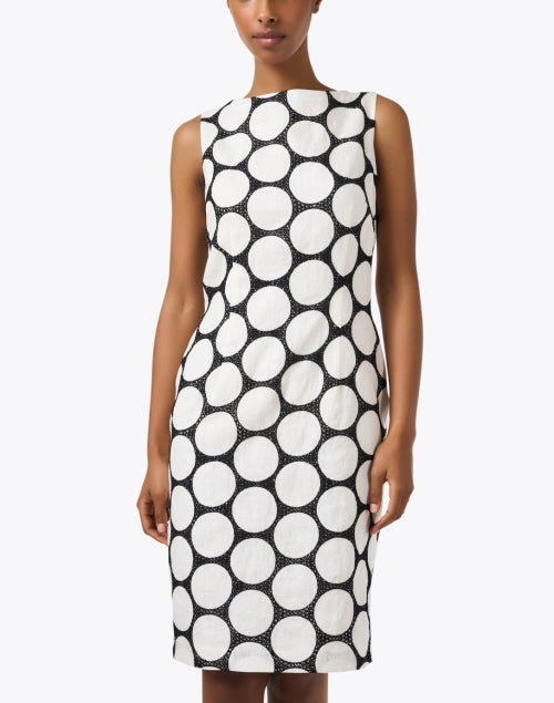 Black and White Embroidered Polka Dot Linen Dress