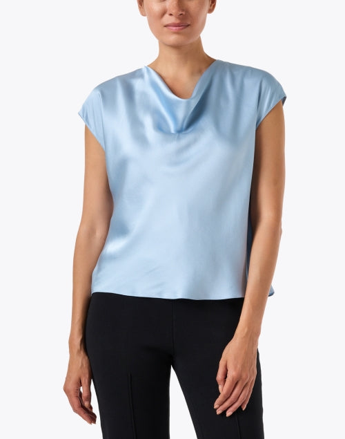 Blue Silk Cowl Neck Top