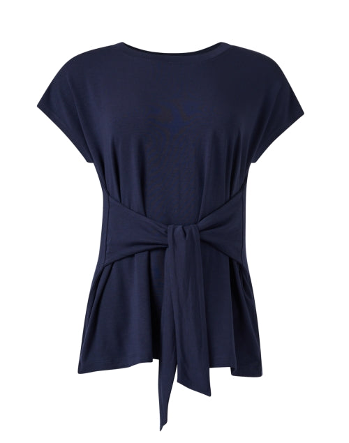 Navy Tie Front Top