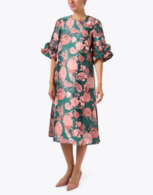 Bronwyn Green and Blush Floral Jacquard Dress