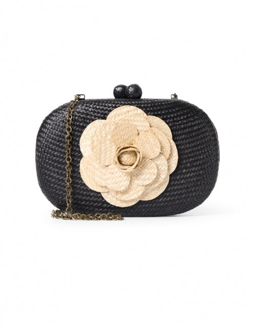 Olive Black Buntal Minaudiere with Sand Camelia