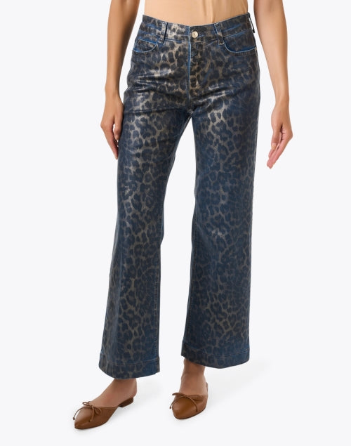 Leopard Print Coated Wide Leg Jean