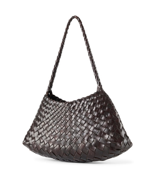 Rosanna Dark Brown Woven Leather Shoulder Bag