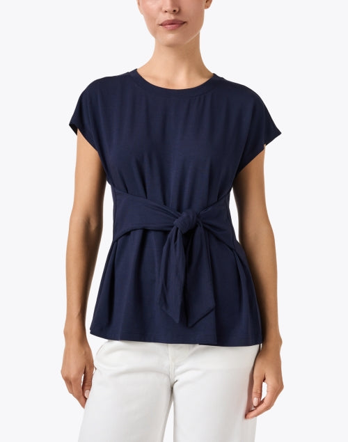 Navy Tie Front Top