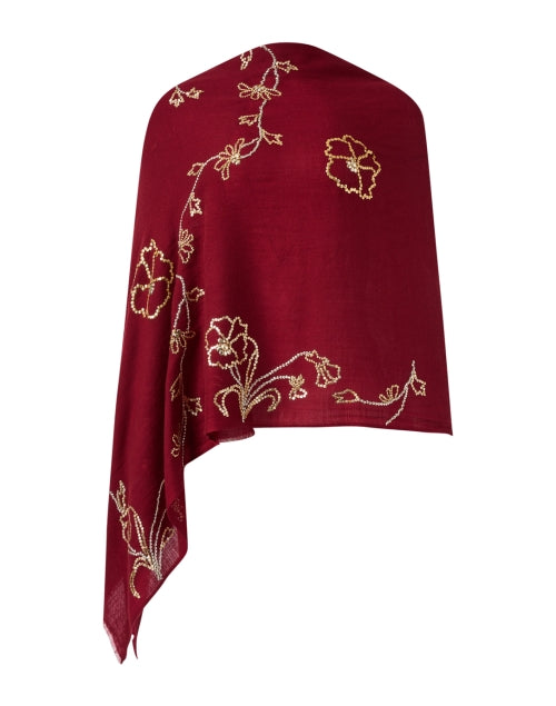 Red Embroidered Merino Wool Scarf