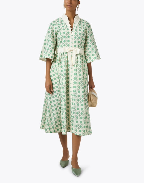 Carmen Green Print Linen Cotton Dress