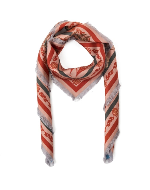 Orange and Blue Multi Print Reversible Silk Scarf