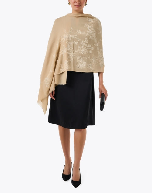 Gold Embroidered Merino Wool Scarf